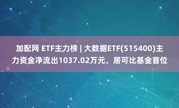加配网 ETF主力榜 | 大数据ETF(515400)主力资金净流出1037.02万元，居可比基金首位